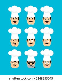 Chef Set Emoji Avatar. Sad And Angry Face. Guilty And Sleeping. Cook Sleeping Emotion Face. Kitchener Vector Illustration