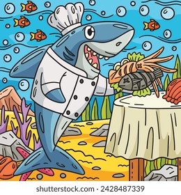 Chef Shark Colored Cartoon Illustration