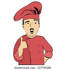 chef shows thumbs up. Approval of selection or decision