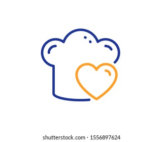Chef sign. Cooking hat line icon. Love food preparation symbol. Colorful outline concept. Blue and orange thin line love cooking icon. Vector