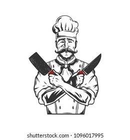 Chef Silhouette Hand Drawn isolated on white background.Vector illustration.