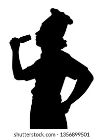 Chef silhouette vector, People with food in black and white