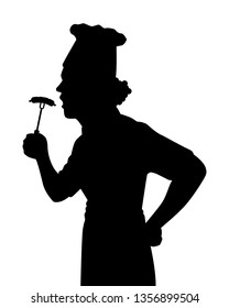 Chef silhouette vector, People with food in black and white