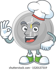 Chef silver coin character mascot in cartoon
