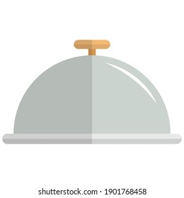 Chef Silver Platter Icon, Flat Vector Illustration Isolated On White Background. Restaurant Cloche, Waiter Tray With Dome Lid, Plate For Serving Food. Tableware.