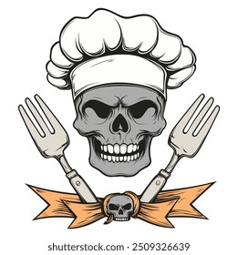 Chef Skull. Flat Vector Illustration