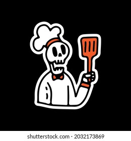 Chef skull holding spatula illustration. Vector graphics for t-shirt prints and other uses.