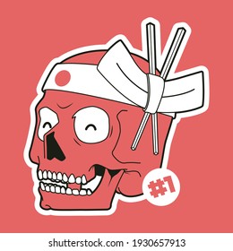Chef Skull vector illustration. Sushi, food, brand design concept.