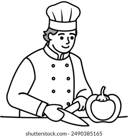 A Chef slicing vegetables on table