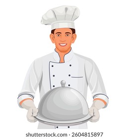 Chef, Smiling male chef wearing chef uniform, food and restaurant concept, vector illustration 