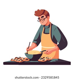 Chef smiling while preparing gourmet healthy meal icon isolated