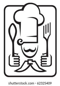 chef with spoon and fork