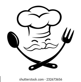 Monochrome Illustration Chef Spoon Fork Ribbon Stock Vector (Royalty ...