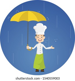 Chef - Standing in Rain with Umbrella