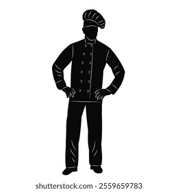 chef standing silhouette on white background, vector