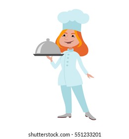 Chef standing woman cook vector.