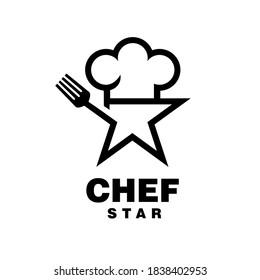 Chef Star Logo Star and Chef Cap Holding Fork Symbol