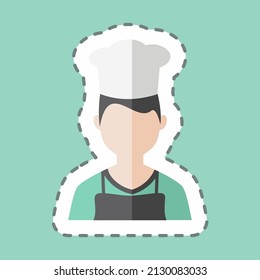 Chef Sticker in trendy line cut isolated on blue background