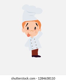 Chef sticks out his tongue in gesture of funny shyness.