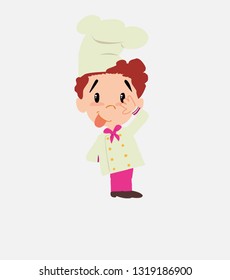 Chef sticks out his tongue in gesture of funny shyness.