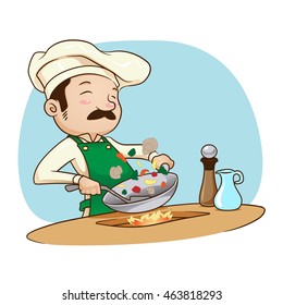 chef stir fry illustration