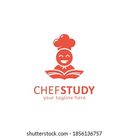 chef study logo food cooking education logo with chef reading a book illustration icon template