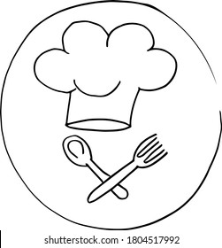 Chef symbol, headdress spoon and fork.