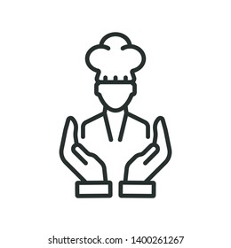 Chef symbol on hands - minimal line web icon. simple vector illustration. concept for infographic, website or app.