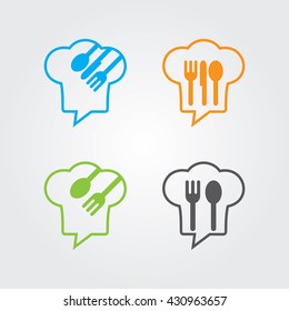 Chef Talk logo concept with chef hat icon. Logo for cooking, cafe communication and menu.