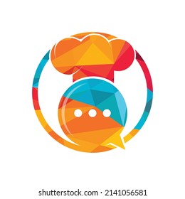 Chef talk vector logo design. Illustration of hat cooker and chat symbol.	