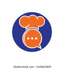 Chef talk vector logo design. Illustration of hat cooker and chat symbol.	