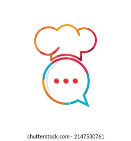 Chef talk vector logo design. Illustration of hat cooker and chat symbol.	