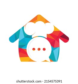 Chef talk vector logo design. Illustration of hat cooker and chat symbol.	