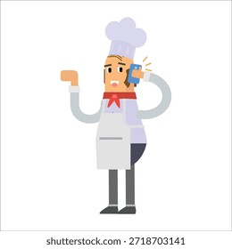 Chef talking on mobile phone calling supplier vector illustration