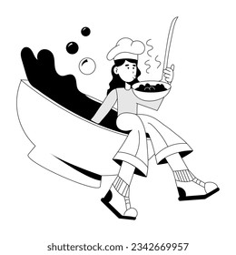 Chef tasting food, hand drawn illustration 