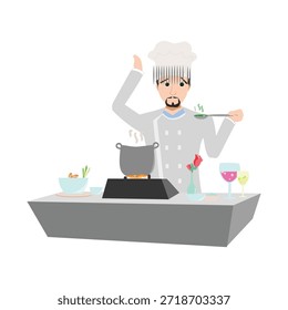 Sopa de degustación de chef de una Ilustración vectorial de cucharón