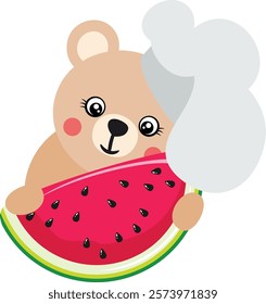 Chef Teddy Bear with Watermelon Slice