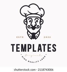 chef template logo in hat symbol or logo, hand drawn elements. vector.
