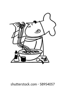 Chef Testing Noodles - Retro Clip Art