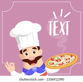 Chef text banner with Pizza Vector Illustration