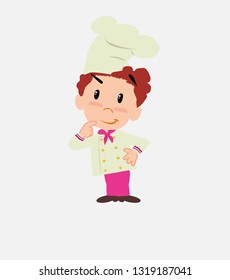 Chef thoughtful and happy.