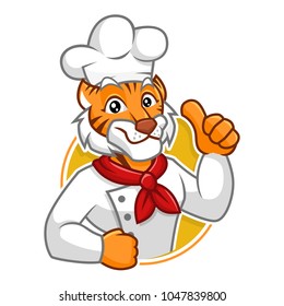 Chef Tiger mascot vector in isolated white background, tiger character design, cartoon style