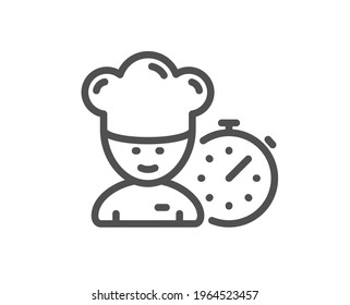 Icono de línea de tiempo del chef. Señal de cocina. Símbolo del temporizador de comida. Elemento de diseño de calidad. Icono de chef de estilo lineal. Trazo editable. Vector