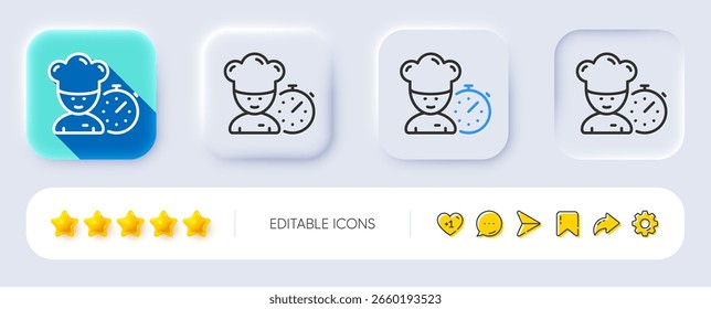Küchenzeilensymbol. Neumorph, flacher Schatten, 3D-Tasten. Chefkocherzeichen. Lebensmittelzeitgeber-Symbol. Line Chef Icon. Symbole sozialer Medien. Vektorgrafik