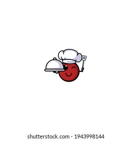 Chef Tomato Cartoon Charakter Vektorgrafik Design. Cute, Fun, Funny Style. Empfohlen für Gemüse Shop Logo Maskottchen.