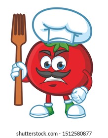 chef tomato mascot cartoon character vector