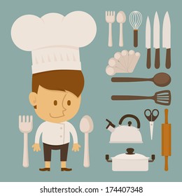 Chef and tool character , flat design , eps10 vector format