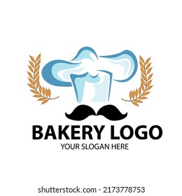 Chef toque hat and mustache symbol. Bakery logo Haute cuisine. Vector illustration.