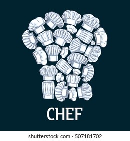 Chef Toque Label In Shape Of White Cook Hats. Vector Decoration Emblem For Cafe, Restaurant, Bakery, Patisserie. Pencil Sketch Icons Elements