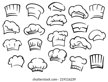 Chef toques and hats set isolated on white for restaurant, cafe and menu design